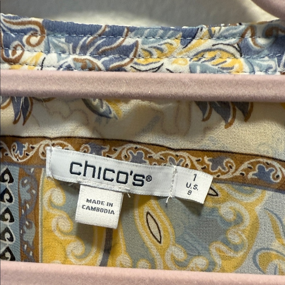 Chico's Women's Patchwork Blouse - Yellow and Gray - image 2